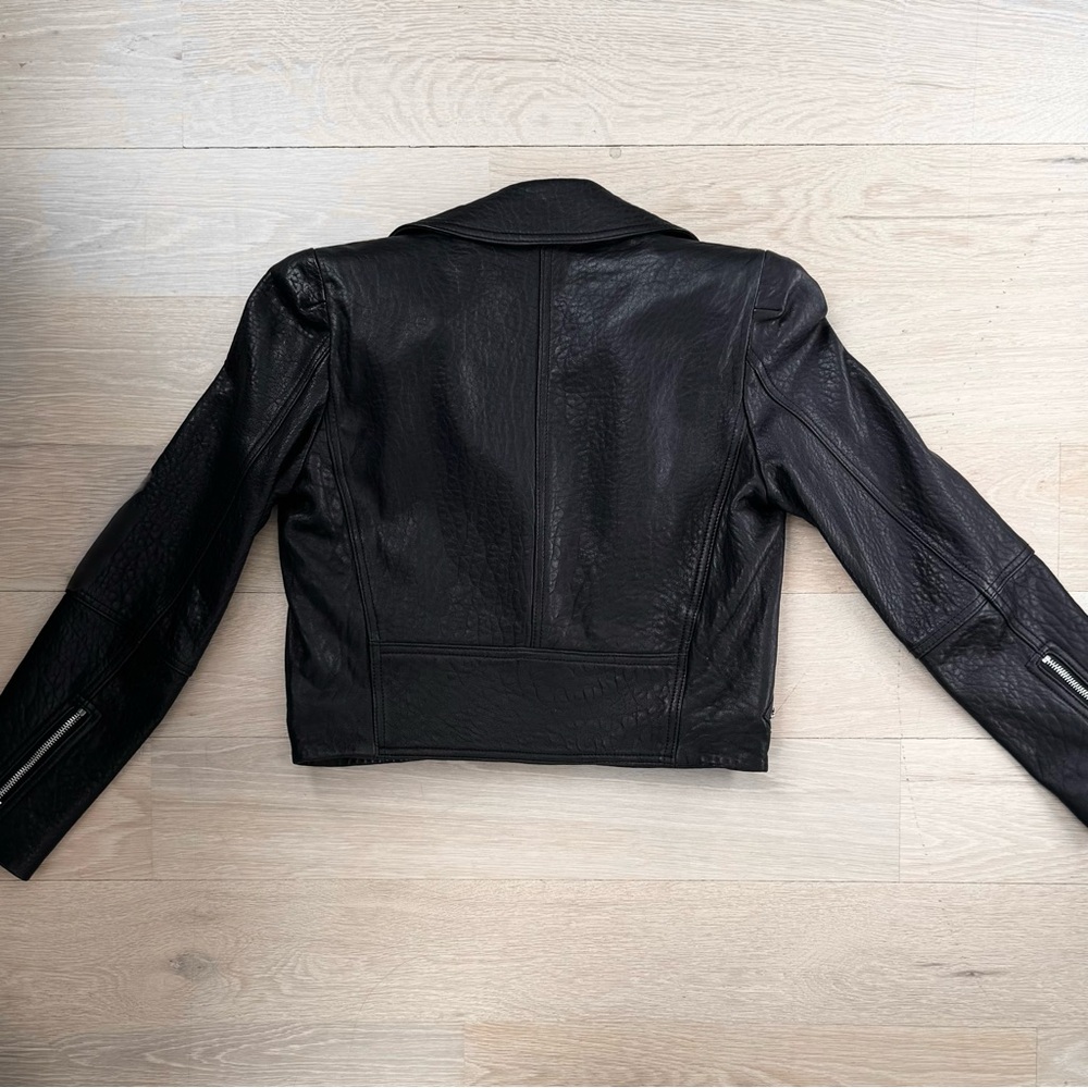 Club Monaco Collection Cropped Leather Biker Moto Jacket - Size Small - Picture 3 of 9